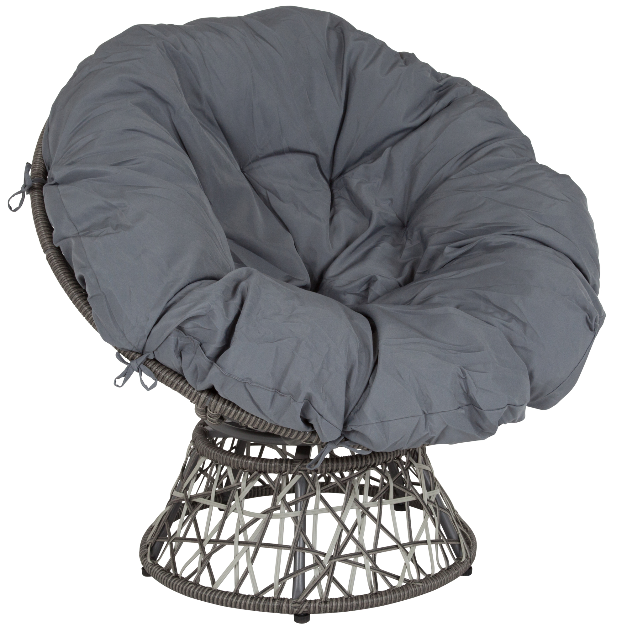 Flash Furniture, Swivel Patio Papasan Chair with Dark Gray Cushion, Primary Color Gray, Material Steel, Width 38 in, Model# JE5101W
